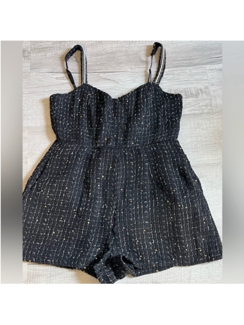 Tweed Romper has pockets